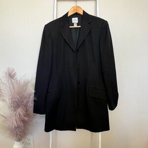 Anne Klein Black Cotton Long Jacket Blazer Size 6